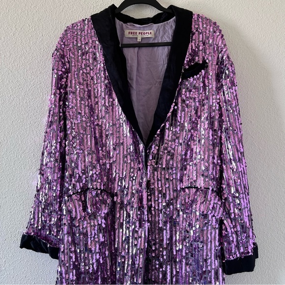 FREE PEOPLE Ella Sequin Duster Small Purple Black Relaxed Longline Dressy Party - Picture 6 of 16